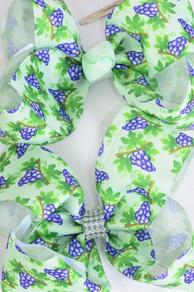 Hair Bow Jumbo Grape w Vine Grosgrain Bow-tie / 12 pcs Bow = Dozen Grape , Alligator Clip , Size - 6" x 5" Wide , Clip Strip & UPC Code