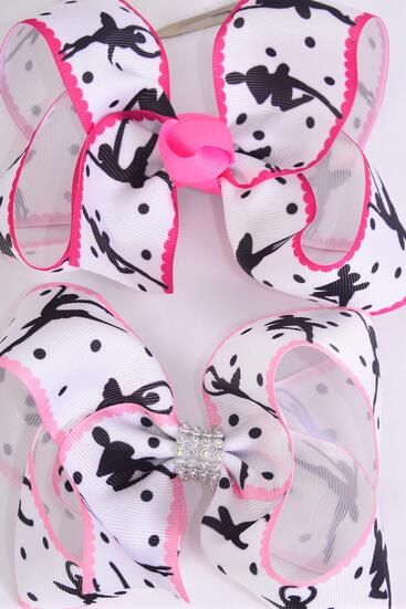 Hair Bow Jumbo Ballerina Grosgrain Bow-tie / 12 pcs = Dozen Alligator Clip , Size - 6" x 5" Wide , 6 of each Pattern Asst , Clip Strip & UPC Code