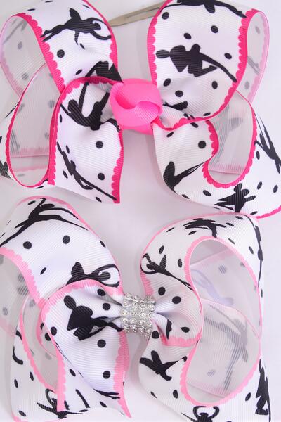 Hair Bow Jumbo Ballerina Grosgrain Bow-tie / 12 pcs = Dozen Alligator Clip , Size - 6" x 5" Wide , 6 of each Pattern Asst , Clip Strip & UPC Code