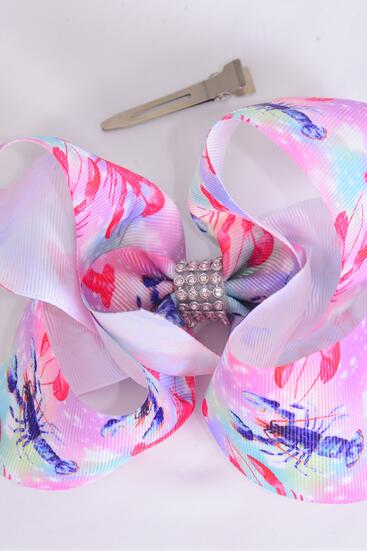 Hair Bow Jumbo Lobster Or Crawfish Tiedye Grosgrain Bow-tie /12 pcs Bow = Dozen   Alligator Clip , Bow - 6" x 5" Wide , Clip Strip & UPC Code