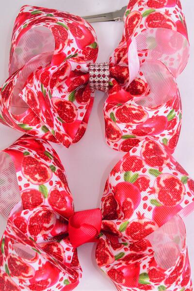 Hair Bow Jumbo Pomegranate Grosgrain Bow-tie / 12 pcs Bow = Dozen Alligator Clip , Size - 6" x 5 Wide , Clip Strip & UPC Code