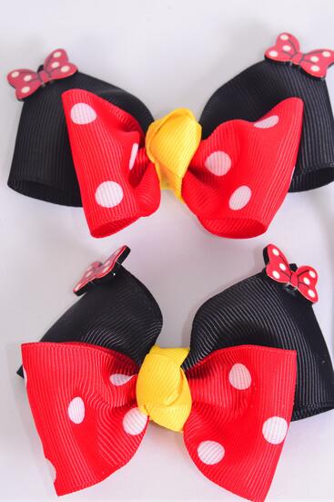 Hair Bow 24 pcs Double Layered Polka dots Grosgrain Bow-tie / 24 pcs bow = Dozen Alligator Clip , Size - 3.5" x 3" Wide , Clip Strip & UPC Code , 12 Pair = Dozen