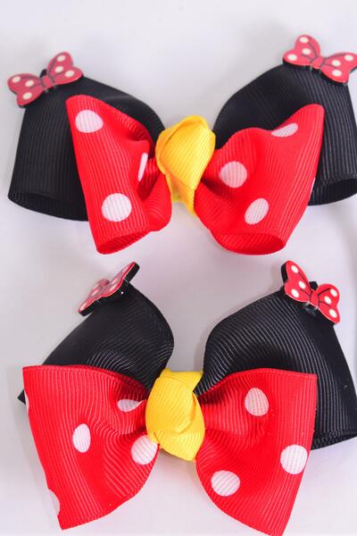 Hair Bow 24 pcs Double Layered Polka dots Grosgrain Bow-tie / 24 pcs bow = Dozen Alligator Clip , Size - 3.5" x 3" Wide , Clip Strip & UPC Code , 12 Pair = Dozen