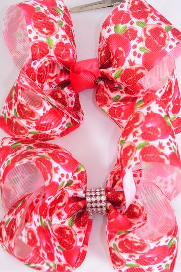 Hair Bow Jumbo Pomegranate Grosgrain Bow-tie / 12 pcs Bow = Dozen Alligator Clip , Size - 6" x 5 Wide , Clip Strip & UPC Code