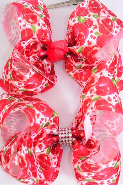 Hair Bow Jumbo Pomegranate Grosgrain Bow-tie / 12 pcs Bow = Dozen Alligator Clip , Size - 6" x 5 Wide , Clip Strip & UPC Code