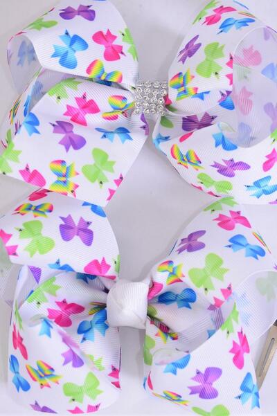 Hair Bow Jumbo Ribbon Bowtie Print Grosgrain Bow-tie / 12 pcs Bow = DozenDozen Alligator Clip , Size - 6" x 5" Wide , 6 Of each Pattern Asst , Clip Strip & UPC Code