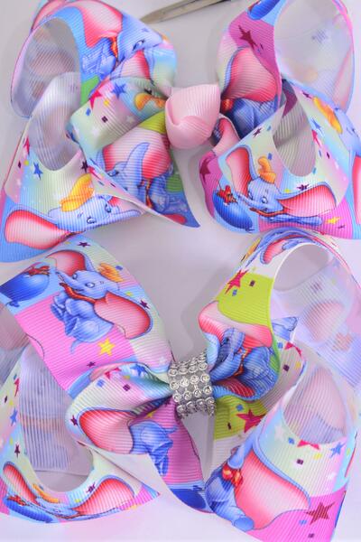 Hair Bow Jumbo Cute Baby Elephant Grosgrain Bow-tie / 12 pcs Bow = Dozen  Alligator Clip , Size - 6" x 5" Wide , Clip Strip & UPC Code
