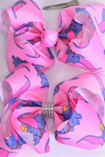 Hair Bow Jumbo Happy Baby Elephant Pink Grosgrain Bow-tie / 12 pcs Bow = Dozen  Alligator Clip , Size - 6" x 5" Wide , Clip Strip & UPC Code