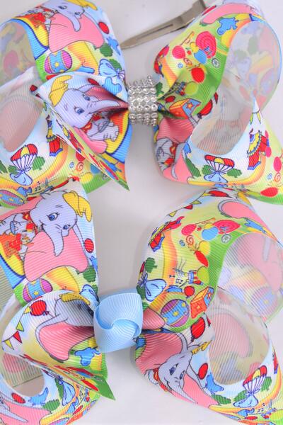 Hair Bow Jumbo Cute Baby Elephant Circus Grosgrain Bow-tie / 12 pcs Bow = Dozen  Alligator Clip , Size - 6" x 5" Wide , Clip Strip & UPC Code
