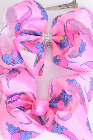 Hair Bow Jumbo Happy Baby Elephant Pink Grosgrain Bow-tie / 12 pcs Bow = Dozen  Alligator Clip , Size - 6" x 5" Wide , Clip Strip & UPC Code
