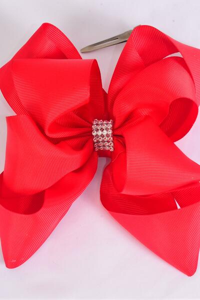 Hair Bow Cheer type Bow Double Layered Red Grosgrain Bow-tie / 12 pcs Bow = Dozen  Alligator Clip , Size - 6.5" x 6.5" Wide , Clip Strip & UPC Code
