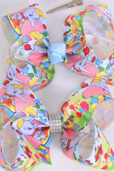 Hair Bow Jumbo Cute Baby Elephant Circus Grosgrain Bow-tie / 12 pcs Bow = Dozen  Alligator Clip , Size - 6" x 5" Wide , Clip Strip & UPC Code