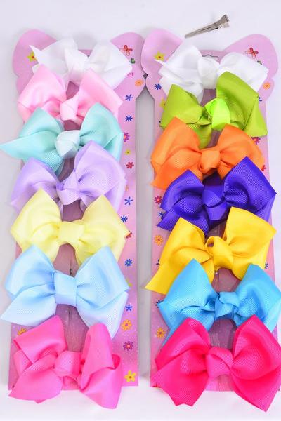 Hair Bows Days Of The Week 42 pcs Hair Bows Pastel Citrus Mix Grosgrain Bow-tie / 6 card = PK Alligator Clip , Size - 3.5" x 3.5" Wide , Display Card & UPC Code , 3 Card Pastel & 3 Card Citrus Mix