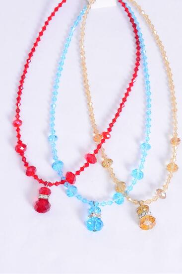 Necklace Glass Crystal / PC  Size-18" Long , Choose Colors , Hang Tag & OPP Bag