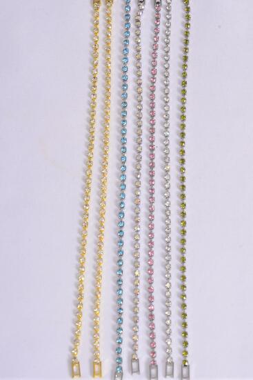Bracelet Single Tennis Rhinestone Silver Iridescent AB clear / 12 pcs = Dozen Silver AB Clear , Size - 7.5" , Display Card & OPP Bag 
