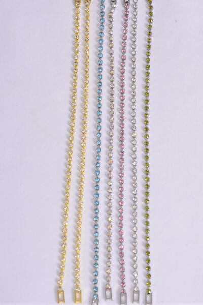 Bracelet Single Tennis Rhinestone / 12 pcs = Dozen Size - 7.5", Hang Tag & OPP Bag , Choose Colors