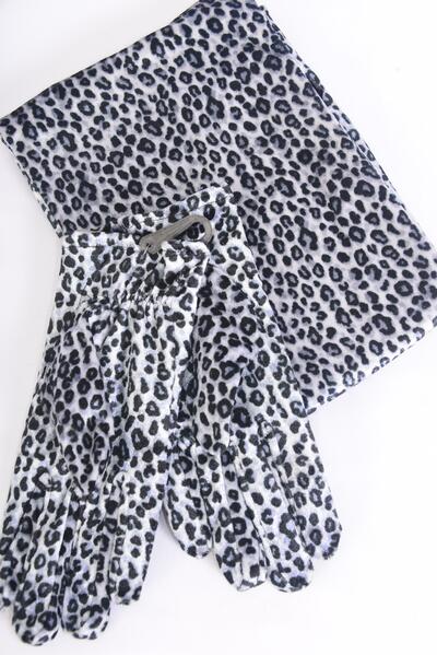 Velvet Scarf Glove Matching Sets Leopard Print / Sets Gray , Scarf Size - 60" x 6" Wide , Opp Bag & UPC Code & Hook