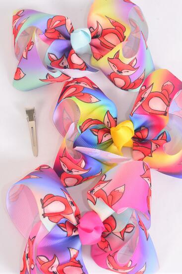 Hair Bow Jumbo Red Fox Gradient Tiedye Grosgrain Bow-tie / 12 pcs Bow = Dozen Alligator Clip , Size-6"x 5" Wide , 4 Of each Pattern Asst , Clip Strip & UPC Code