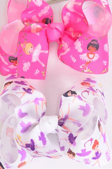 Hair Bow Jumbo Diverse Ballerina Grosgrain Bow-tie / 12 pcs Bow = Dozen Alligator Clip , Size - 6" x 5" Wide , 6 of each Pattern Asst , Clip Strip & UPC Code