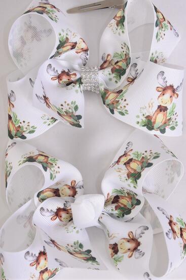 Hair Bow Jumbo Cute Moose Grosgrain Bow-tie /  12 pcs Bow = Dozen  Moose , Alligator Clip , Size - 6" x 5" Wide , 6 of each Pattern Asst , Clip Strip & UPC Code