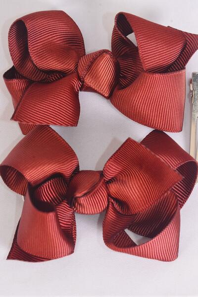 Hair Bow 24 pcs Grosgrain Bow-tie Brown / 24 pcs Bow = Dozen  Brown , Alligator Clip , Size - 3" x 2" Wide , Clip Strip 