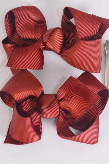 Hair Bow 24 pcs Grosgrain Bow-tie Brown / 24 pcs Bow = Dozen  Brown , Alligator Clip , Size - 3 x 2",  Clip Strip 