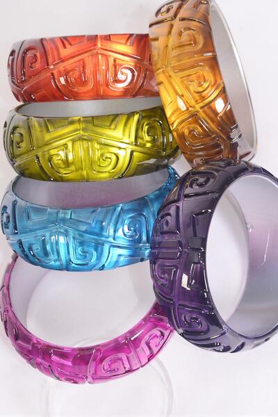 Bracelet Bangle Acrylic Cateye Carved Celtic Spiral Symbol / 12 pcs = Dozen  Multi , Size - 2.75" x 1.25 Wide , 2 of each Color Asst , Hang tag & OPP Bag & UPC Code