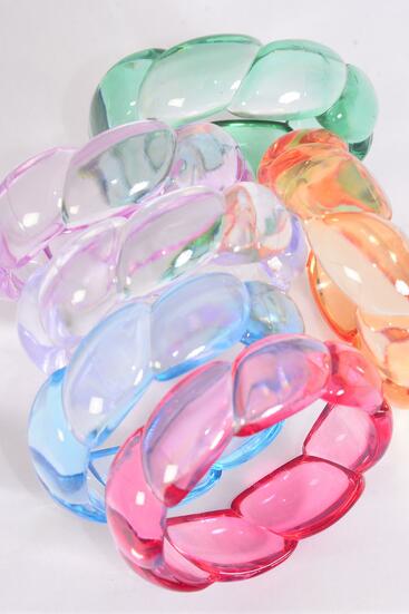 Bracelet Bangle Acrylic Transparent Multi / 12 pcs = Dozen Multi , Size - 2.75" x 1"  Dia Wide ,  2 of each Color Asst , Hang Tag & Opp bag & UPC Code 