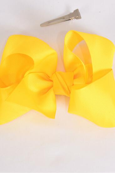 Hair Bow Jumbo Grosgrain Bow-tie Yellow / 12 pcs Bow = Dozen Yellow , Alligator Clip , Size - 6" x 5" Wide , Clip Strip & UPC Code