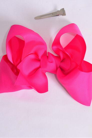 Hair Bow Jumbo Fuchsia Grosgrain Bow-tie / 12 pcs Bow = Dozen   Fuchsia , Size - 6" x 5" Wide , Alligator Clip , Clip Strip & UPC Code