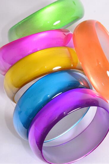 Bracelet Bangle Acrylic Cat-eye Citrus / 12 pcs = Dozen Citrus , Size - 2.75" x 1" Dia Wide , 2 of each Color Asst , Hang Tag & Opp bag & UPC Code