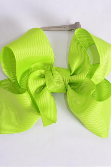 Hair Bow Jumbo Grosgrain Bow-tie Lime Green / 12 pcs Bow = Dozen Lime Green ,  Alligator Clip , Size - 6" x 5" Wide , Clip Strip & UPC Code