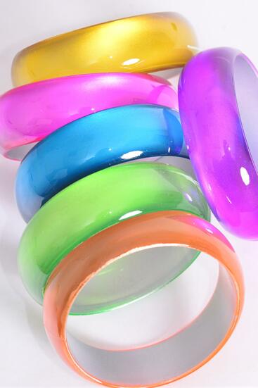 Bracelet Bangle Acrylic Cat-eye Citrus / 12 pcs = Dozen Citrus , Size - 2.75" x 1" Dia Wide , 2 Purple , 2 Blue , 2 Yellow , 2 Fuchsia , 2 Lime , 2 Orange Color Asst , Hang Tag & Opp bag & UPC Code