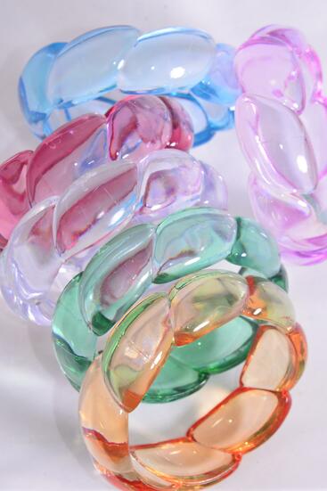 Bracelet Bangle Acrylic Transparent Multi / 12 pcs = Dozen Multi , Size - 2.75" x 1"  Dia Wide ,  2 of each Color Asst , Hang Tag & Opp bag & UPC Code 