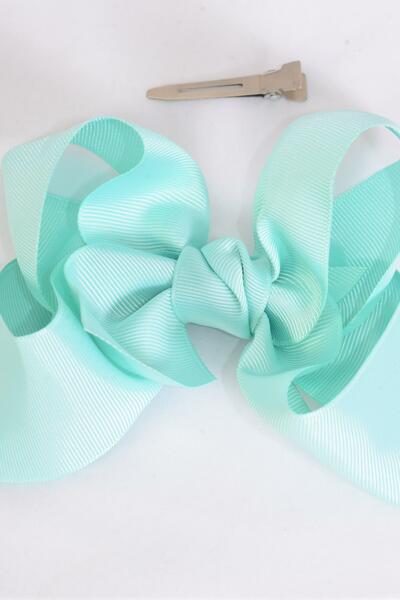 Hair Bow Jumbo Mint Green Grosgrain Bow-tie / 12 pcs Bow = Dozen Mint Green , Alligator Clip , Size - 6" x 5" Wide , Clip Strip & UPC Code