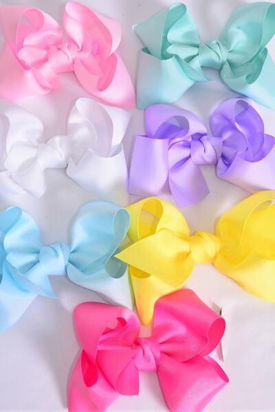 Hair Bow Jumbo Pastel Grosgrain Bow-tie / 12 pcs Bow = Dozen  Alligator Clip , Size - 6" x 5", 2 White , 2 Baby Pink , 2 Lavender , 2 Blue , 2 Yellow , 1 Hot Pink ,1 Mint Green Colour Asst , Clip Strip & UPC Code