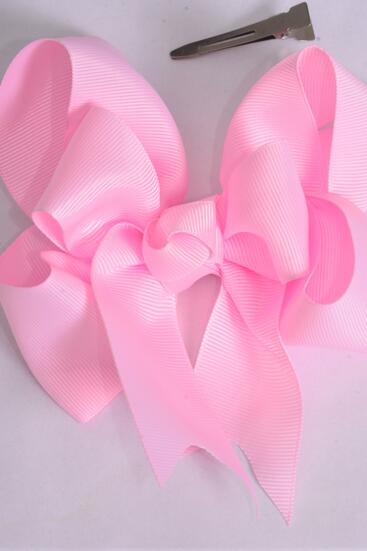 Hair Bow Jumbo Double Layered Baby Pink Grosgrain Bow-tie / 12 pcs Bow = Dozen Baby Pink , Alligator Clip , Size - 6" x 5" Wide , Clip Strip & UPC Code