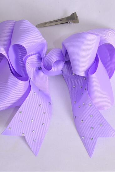 Hair Bow Jumbo Double Layered Lavender Grosgrain Bow-tie / 12 pcs Bow = Dozen  Lavender , Alligator Clip , Size - 6" x 5" Wide , Clip Strip & UPC Code
