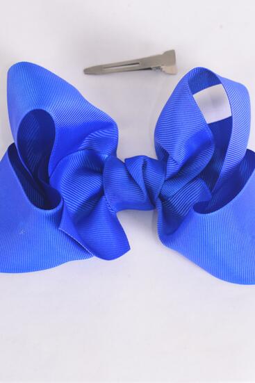 Hair Bow Jumbo Royal Blue Grosgrain Bow-tie / 12 pcs Bow = Dozen Royal Blue , Alligator Clip , Size - 6" x 5" Wide , Clip Strip & UPC Code