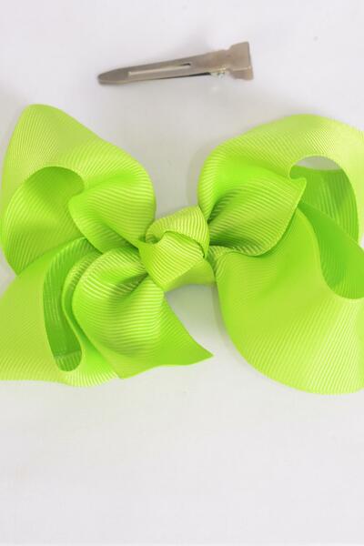 Hair Bow Large Lime Grosgrain Bow-tie / 12 pcs Bow = Dozen Lime, Alligator Clip , Size - 4" x 3" Wide , Clip Strip & UPC Code