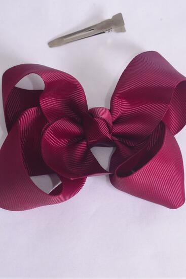 Hair Bow Large Burgundy Alligator Grosgrain Bow-tie / 12 pcs Bow = Dozen Burgundy , Alligator Clip , Size - 4" x 3" Wide , Clip Strip & UPC Code