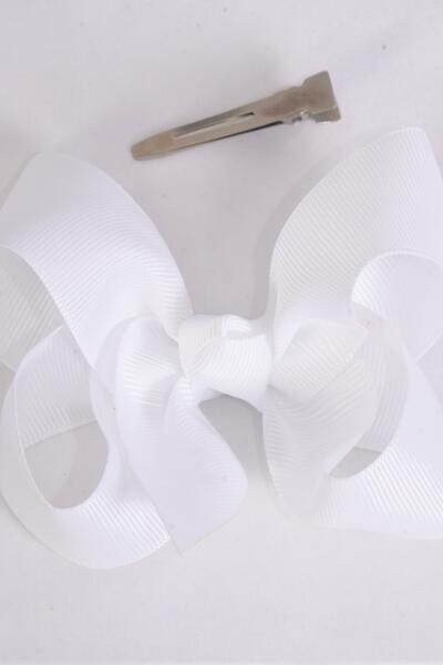 Hair Bow Large White Alligator Grosgrain Bow-tie / 12 pcs Bow = Dozen White , Alligator Clip , Size - 4" x 3" Wide , Clip Strip & UPC Code