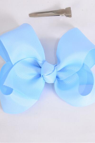 Hair Bow Large sky Blue Grosgrain Bow-tie / 12 pcs Bow = Dozen Sky Blue , Alligator Clip , Size - 4" x 3" Wide , Clip Strip & UPC Code