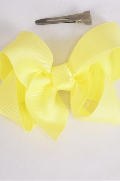 Hair Bow large Baby Yellow Grosgrain Bow-tie / 12 pcs Bow = Dozen  Baby Yellow , Alligator Clip , Size - 4" x 3" Wide , Clip Strip & UPC Code