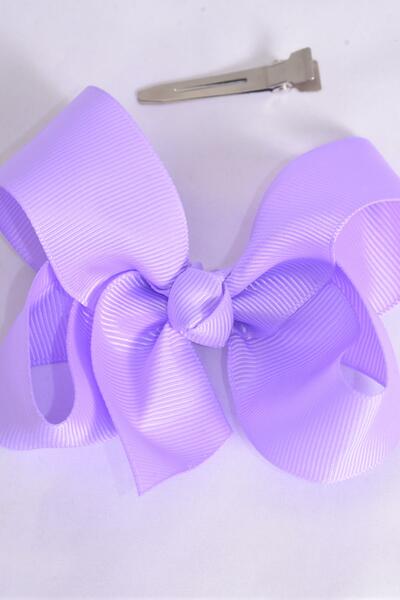 Hair Bow Large Lavender Alligator Grosgrain Bow-tie / 12 pcs Bow = Dozen Lavender , Alligator Clip , Size - 4" x 3" Wide , Clip Strip & UPC Code