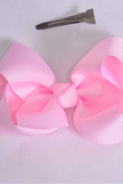Hair Bow Large Baby Pink Grosgrain Bow-tie / 12 pcs Bow = Dozen  Baby Pink , Alligator Clip , Size - 4" x 3" Wide , Clip Strip & UPC Code