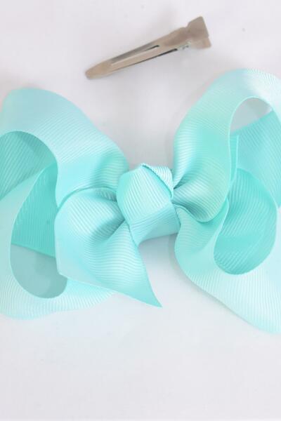Hair Bow Large Aqua Grosgrain Bow-tie / 12 pcs Bow = Dozen Aqua , Alligator Clip , Size - 4" x 3" Wide , Clip Strip & UPC Code