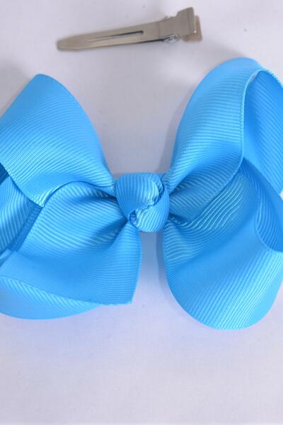 Hair Bow Large Turquoise Grosgrain Bow-tie / 12 pcs Bow = Dozen Turquoise , Alligator Clip , Size - 4" x 3" Wide , Clip Strip & UPC Code