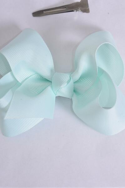 Hair Bow Large Mint Green Grosgrain Bow-tie / 12 pcs Bow = Dozen  Mint Green , Alligator Clip , Size - 4" x 3" Wide , Clip Strip & UPC Code