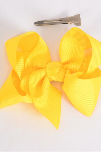Hair Bow Large Yellow Grosgrain Bow-tie / 12 pcs Bow = Dozen Yellow , Alligator Clip , Size - 4" x 3" Wide , Clip Strip & UPC Code
